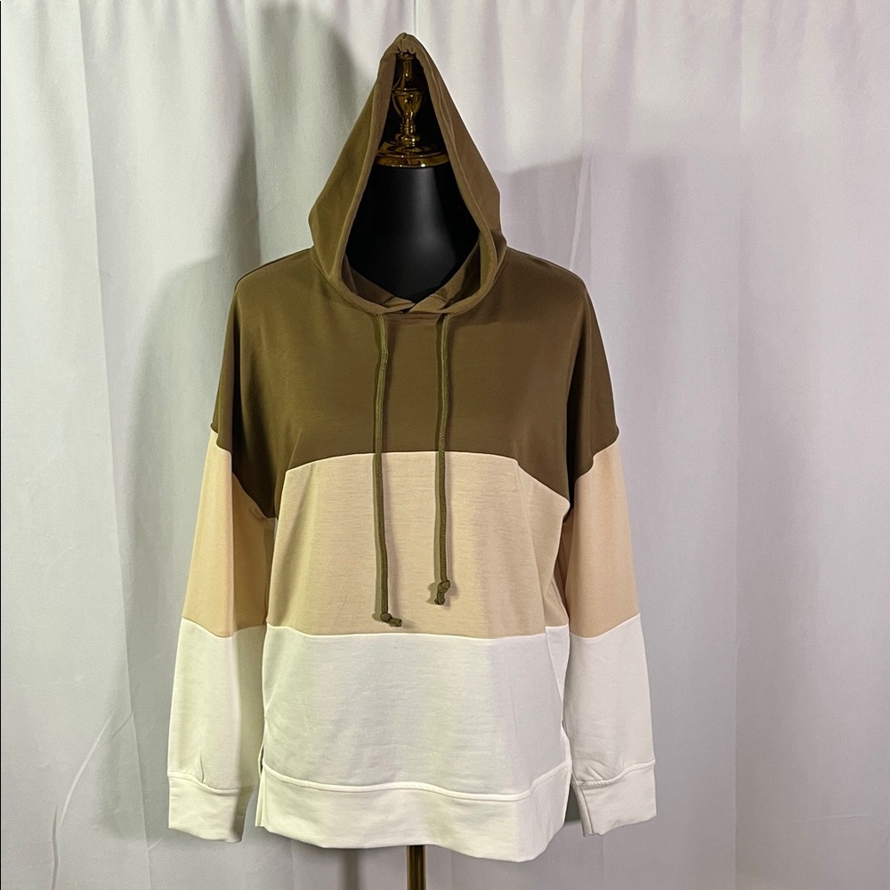 NWT BTFBM Brown & White Colorblock Long Sleeve Pullover Hoodie
